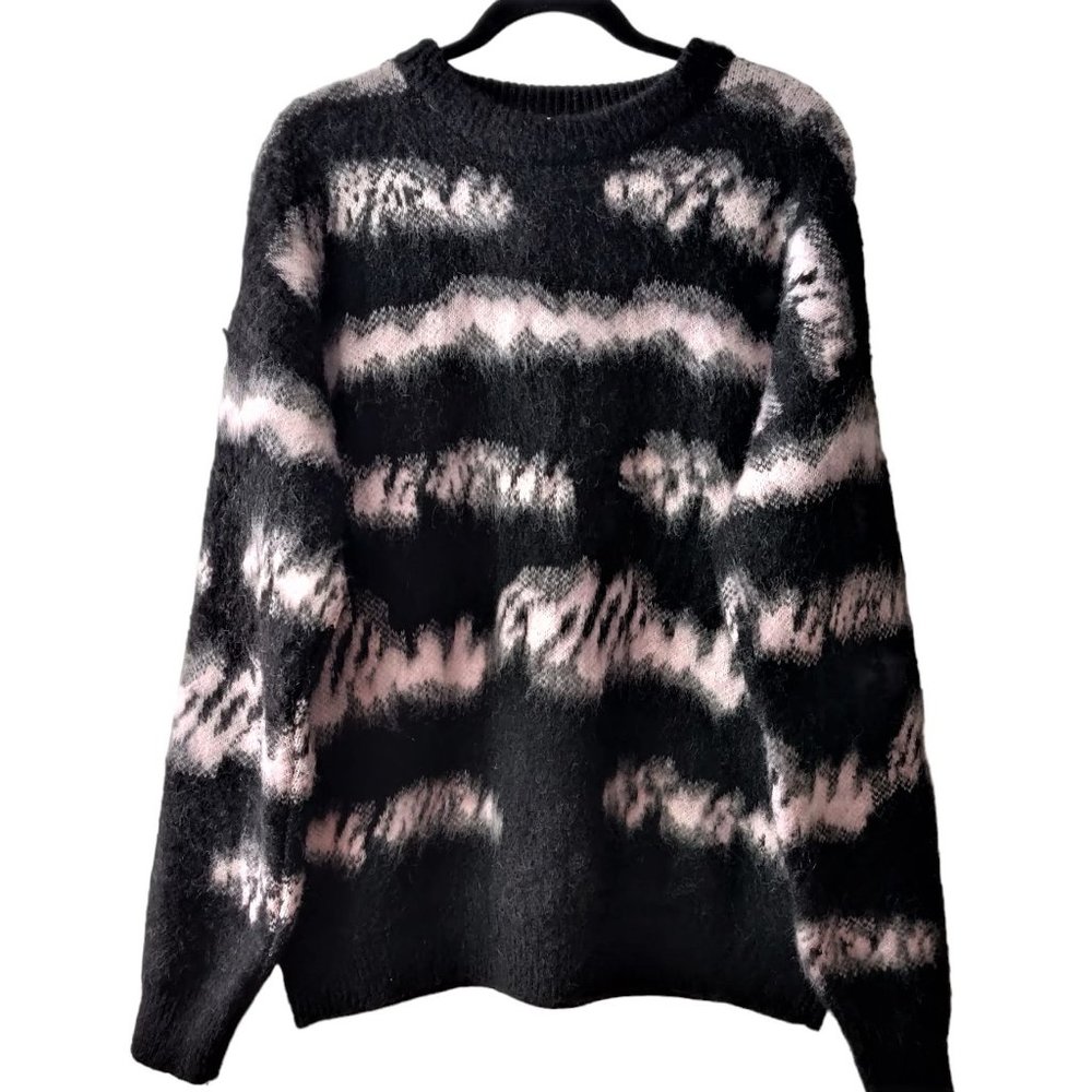 We11done Unisex NWT Sz L Black Pink Shaky Stripes Oversize Mohair Blend Sweater